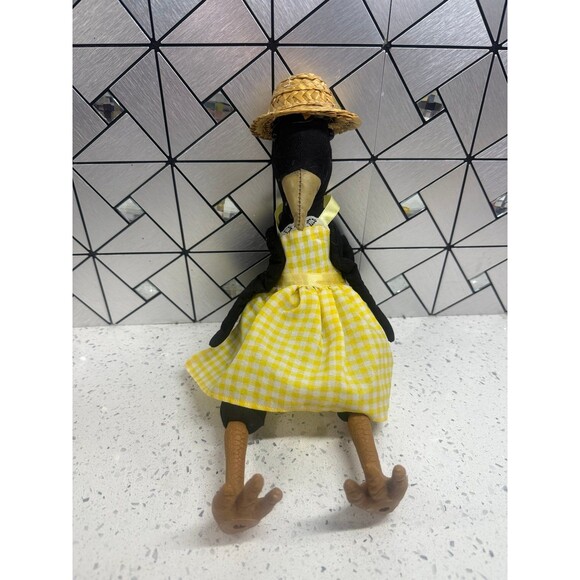 Crow Wang’s Int. Muslin Black Straw Hat Rubber Feet Button Joint Folk Art - Picture 1 of 12